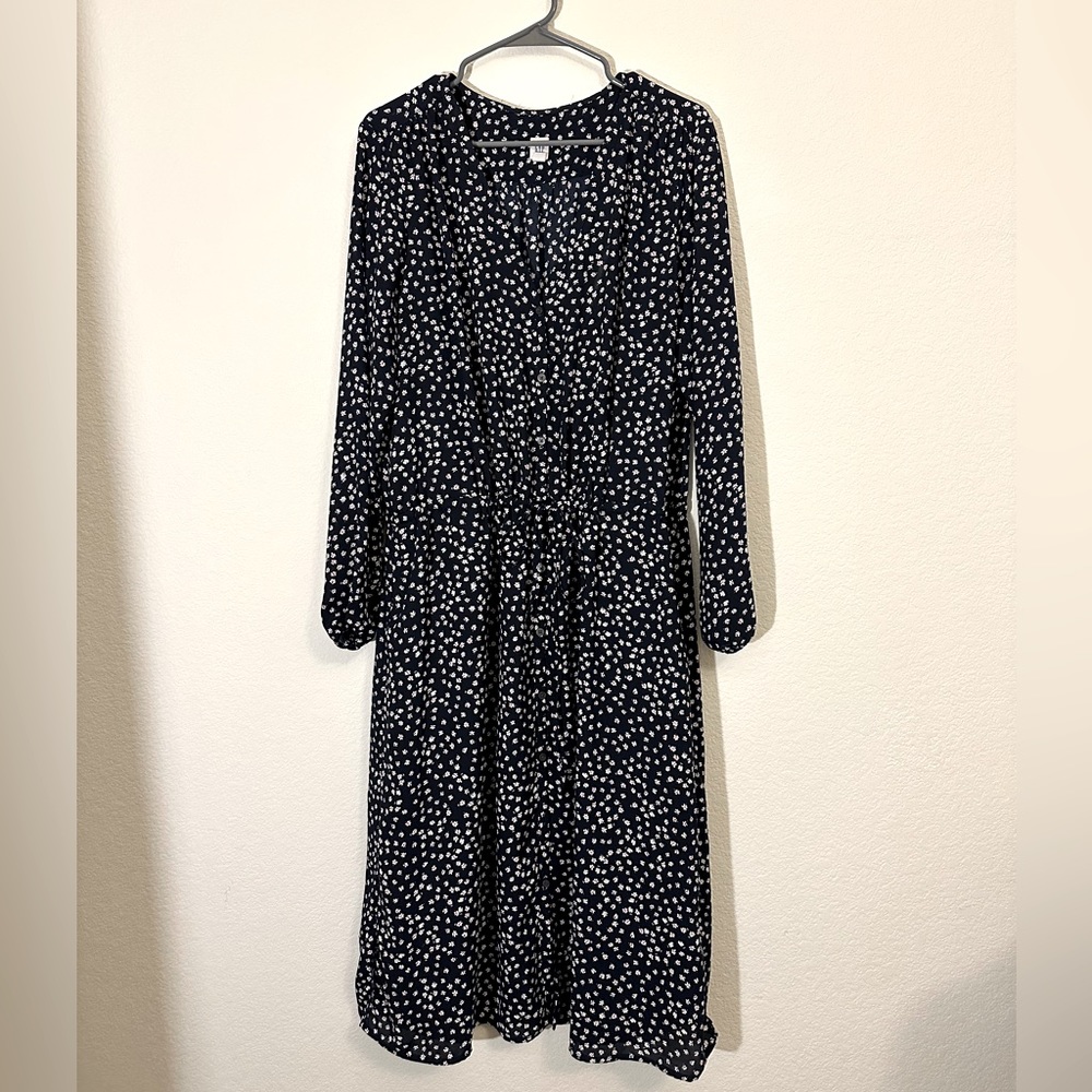 Gap Long Sleeve Floral Midi Dress, Navy Floral Size XL